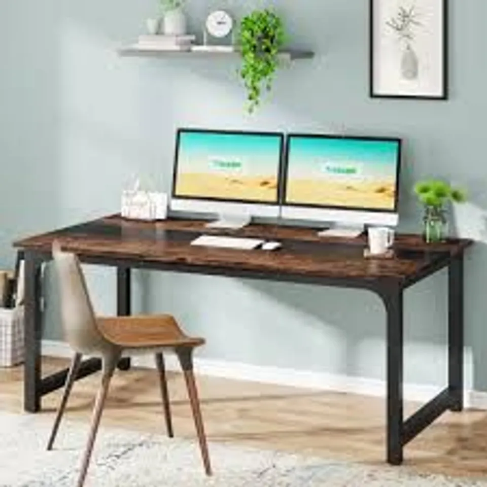 BOXED TRIBESIGNS 63X31.5 INCH MODERN LARGE DESK - RUSTIC BROWN AND BLACK (1 BOX)