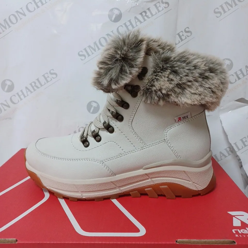 BOXED RIEKER REVOLUTION HIKER BOOTS, OFF WHITE - SIZE 5
