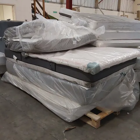 PALLET OF APPROXIMATELY 4 ASSORTED MATTRESSES - VARIOUS BRANDS, SIZES, CONDITIONS ECT, AND 1 HEADBOARD