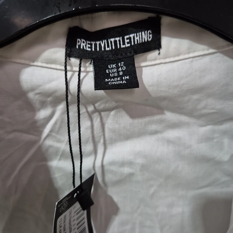 PRETTYLITTLETHING WHITE SHIRT, UK 12 – LONG-SLEEVE