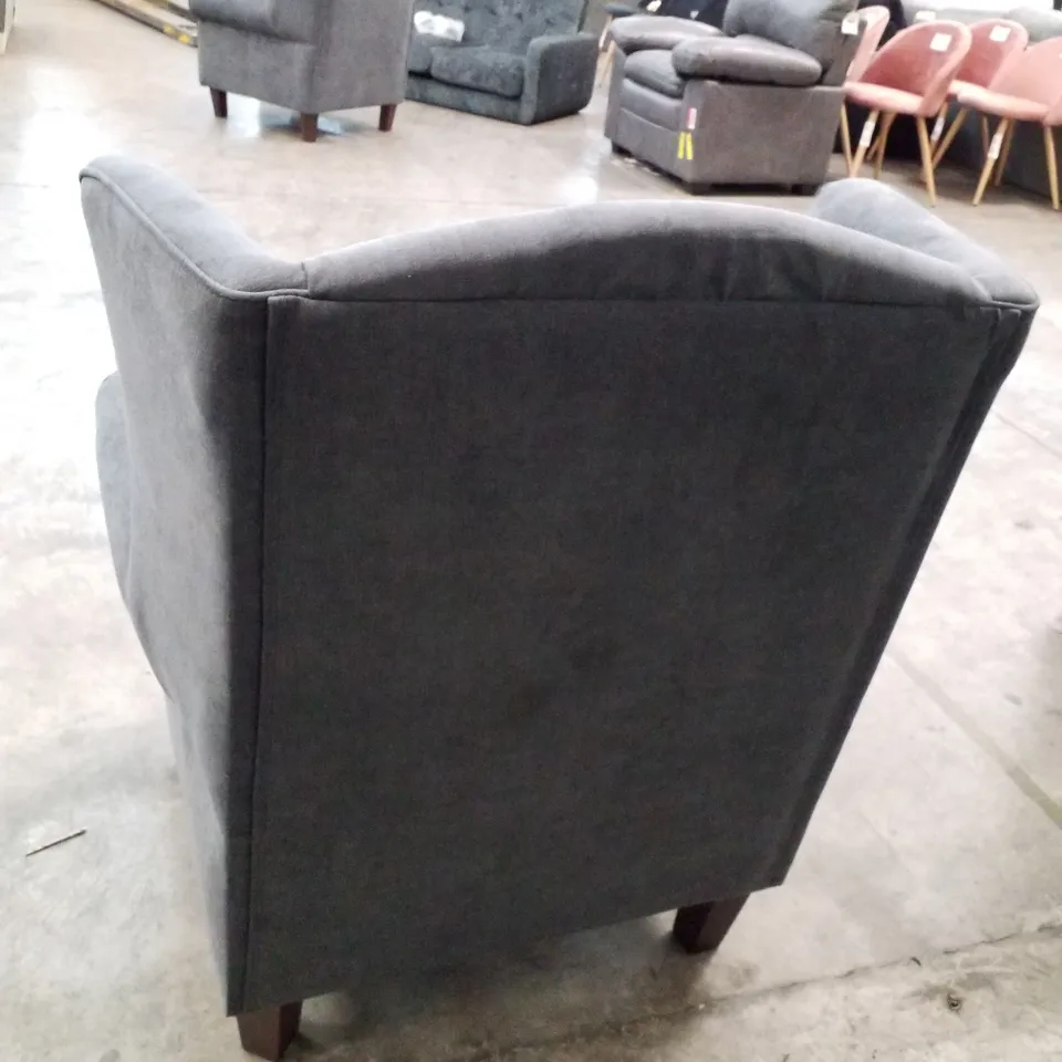 QUALITY DESIGNER DENTON GRACE WING CHAIR - GREY FABRIC 