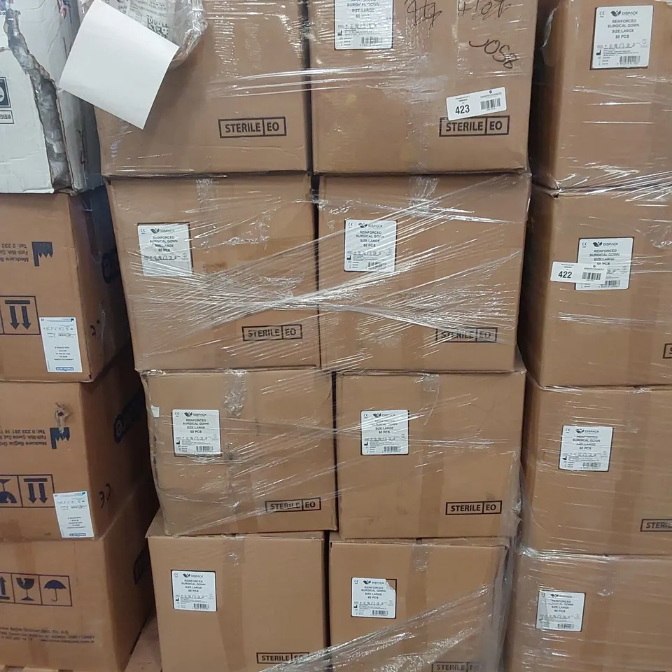 PALLET OF APPROXIMATELY 800 BRAND NEW DISPACK REINFORCED SURGICAL GOWNS - SIZE LARGE