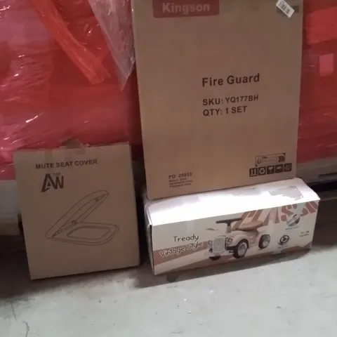 PALLET OF ASSORTED HOUSEHOLD GOODS AND PRODUCTS TO INCLUDE;TOILET SEAT COVER,FIRE GUARD,KIDS CAR