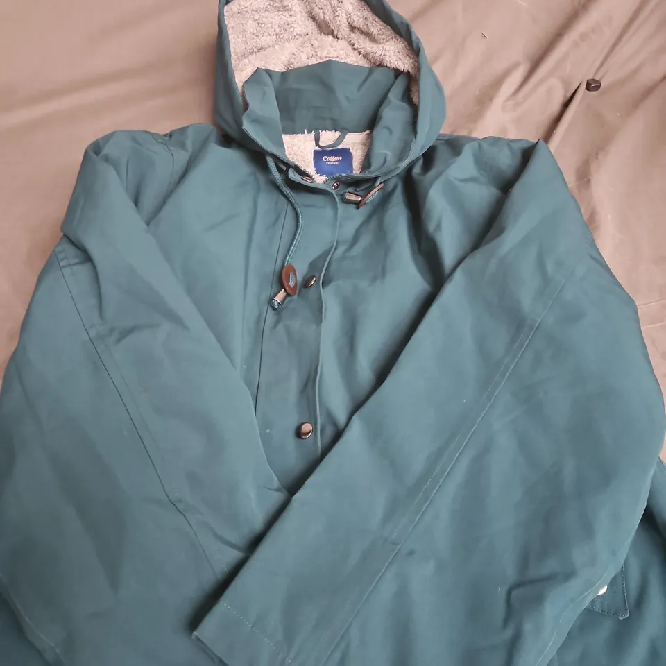 COTTON TRADERS TEAL HOODED PARKA JACKET, UK SIZE 22