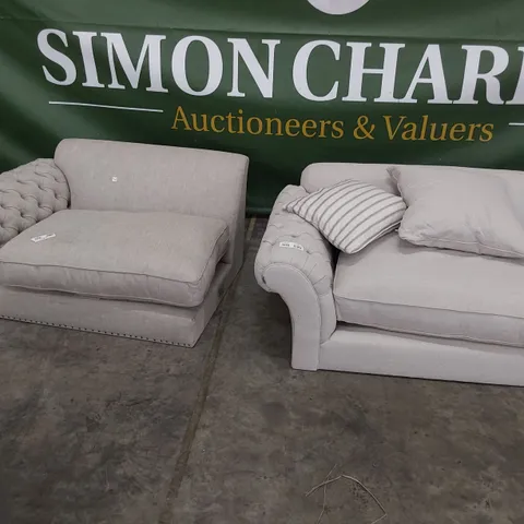 TWO RH CHESTERFIELD TWO SEATER SECTIONS NATURAL FABRIC