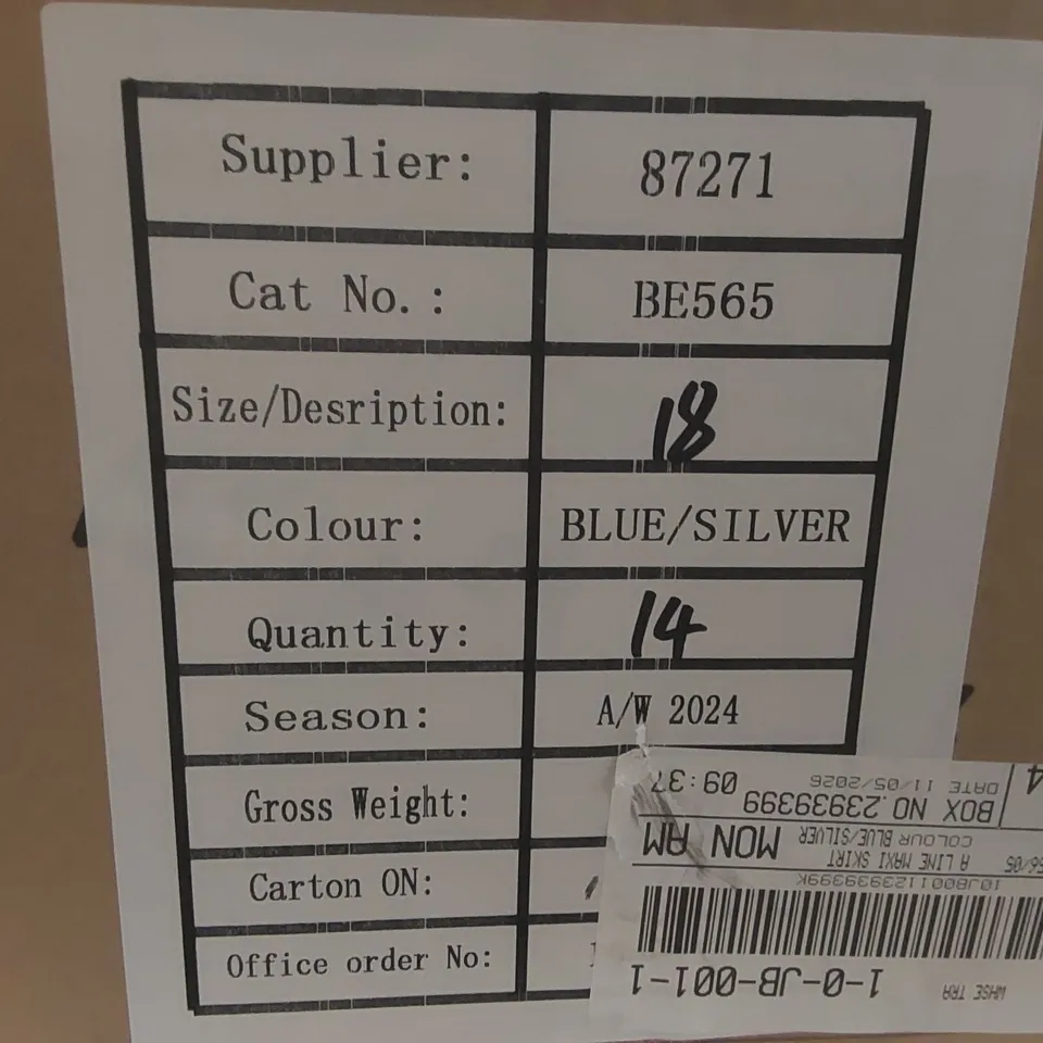 BOX CONTAINING APPROXIMATELY 14x BRAND NEW SIMPLY BE BLUE/SILVER A LINE MAXI SKIRT - SIZE 18