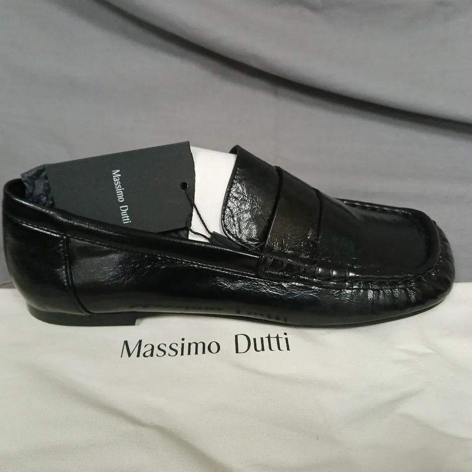 BOXED MASSIMO DUTTI MEN'S BLACK LEATHER LOAFERS – EU 39