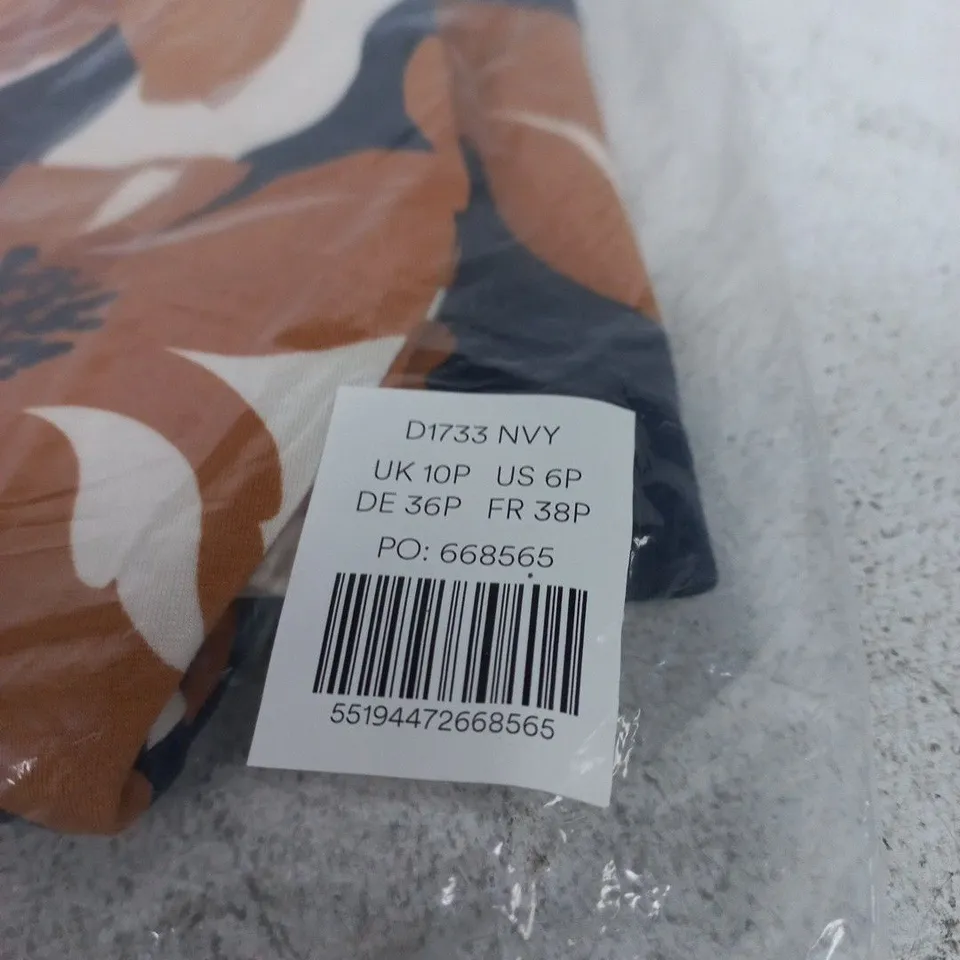 BODEN FLORAL DRESS, UK 10P (US 6P, DE 36P, FR 38P) – ORANGE/NAVY