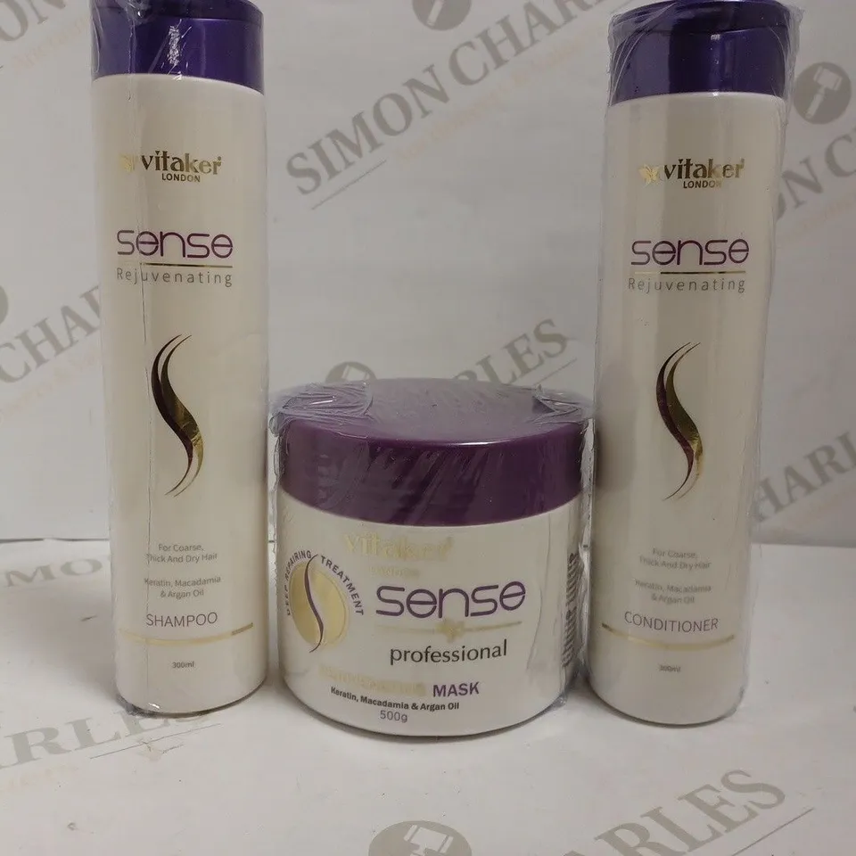 3 VITAKER SENSE PROFESSIONAL ITEMS INCLUDING SHAMPOO AND CONDITIONER AND REJUVENATING MASK