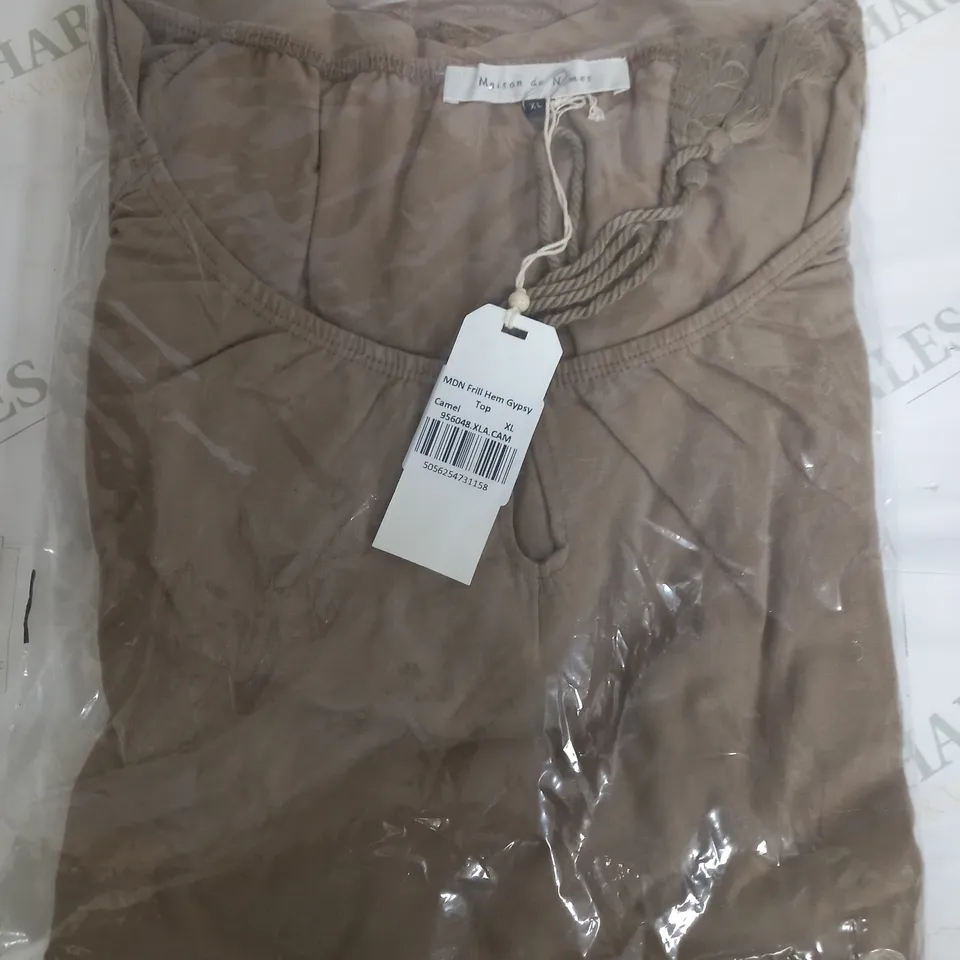 MAISON DE NIMES FRILL HEM GYPSY TOP IN CAMEL - XL
