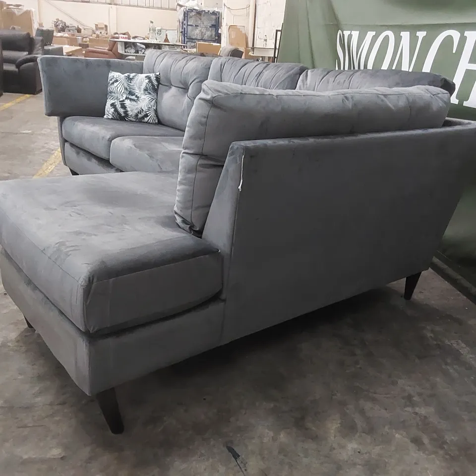 QUALITY DESIGNER FERNDALE VELVET UPHOLSTERED CORNER CHAISE SOFA