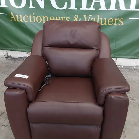 QUALITY ITALIAN DESIGNER POWER RECLINING PARMA EASY CHAIR BROWN LEATHER