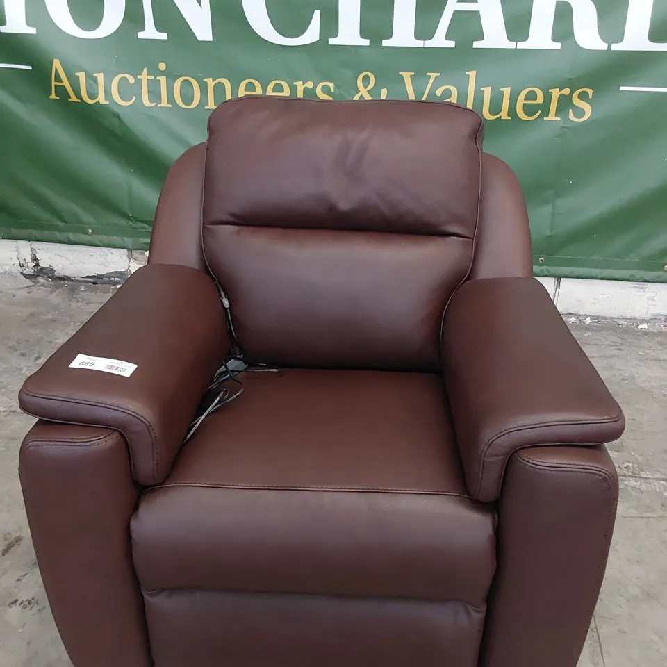 QUALITY ITALIAN DESIGNER POWER RECLINING PARMA EASY CHAIR BROWN LEATHER 