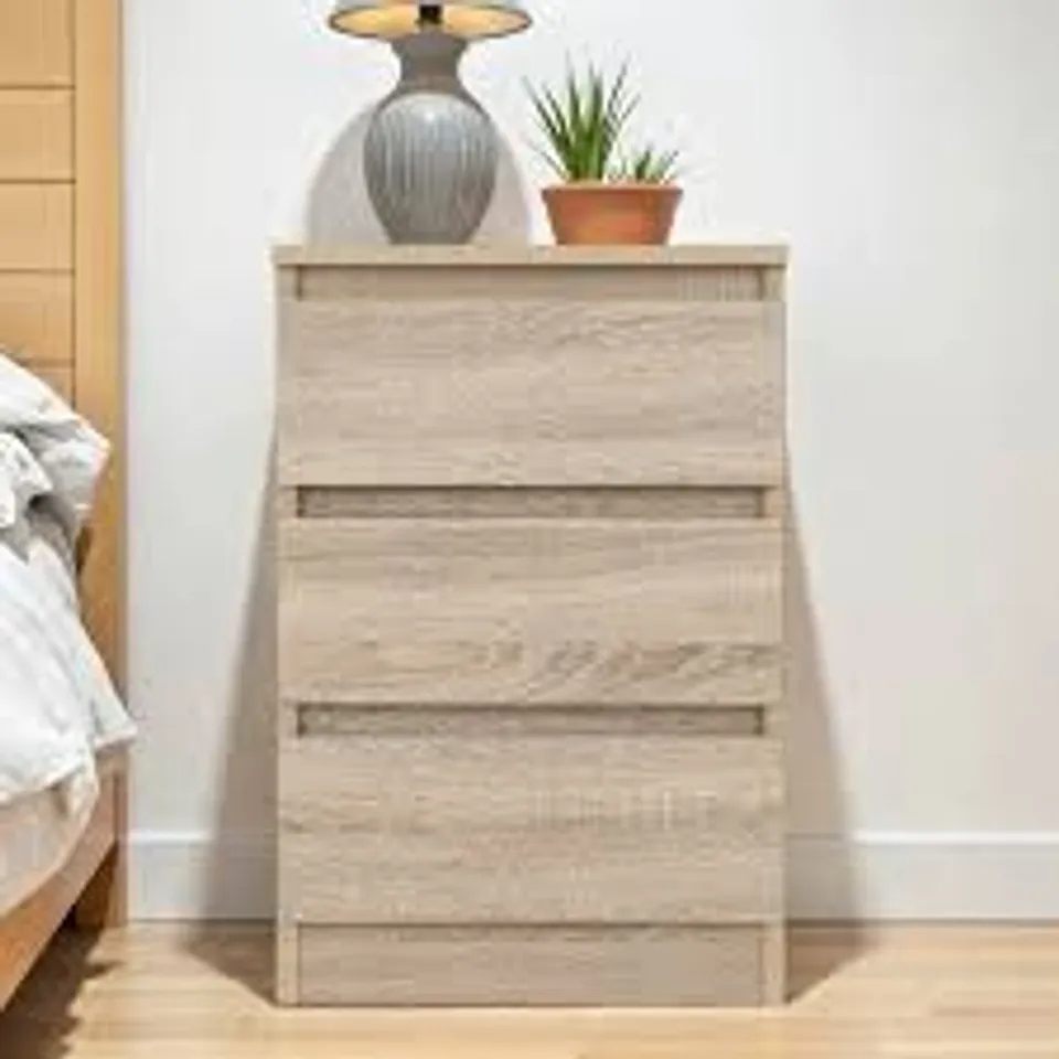 BOXED MALVERN 3 DRAWER BEDSIDE - SONOMA OAK EFFECT (1 BOX)