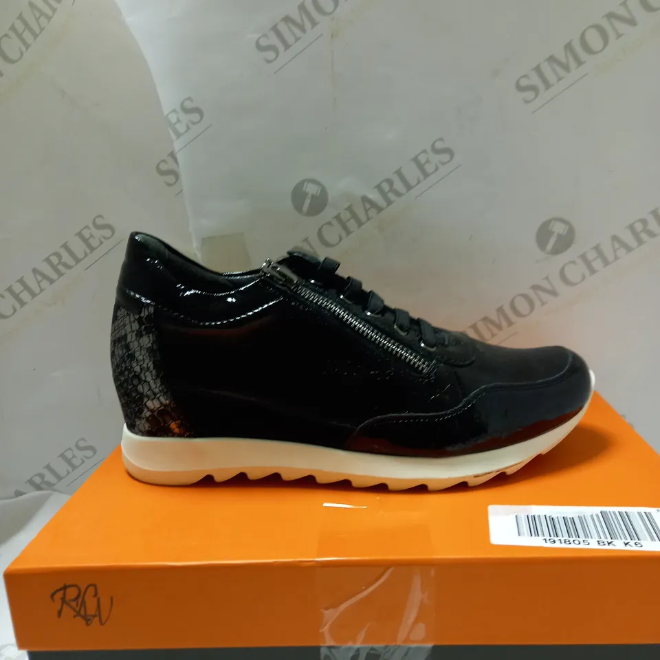 RUTH LANGSFORD BLACK WEDGE TRAINERS - SIZE 6