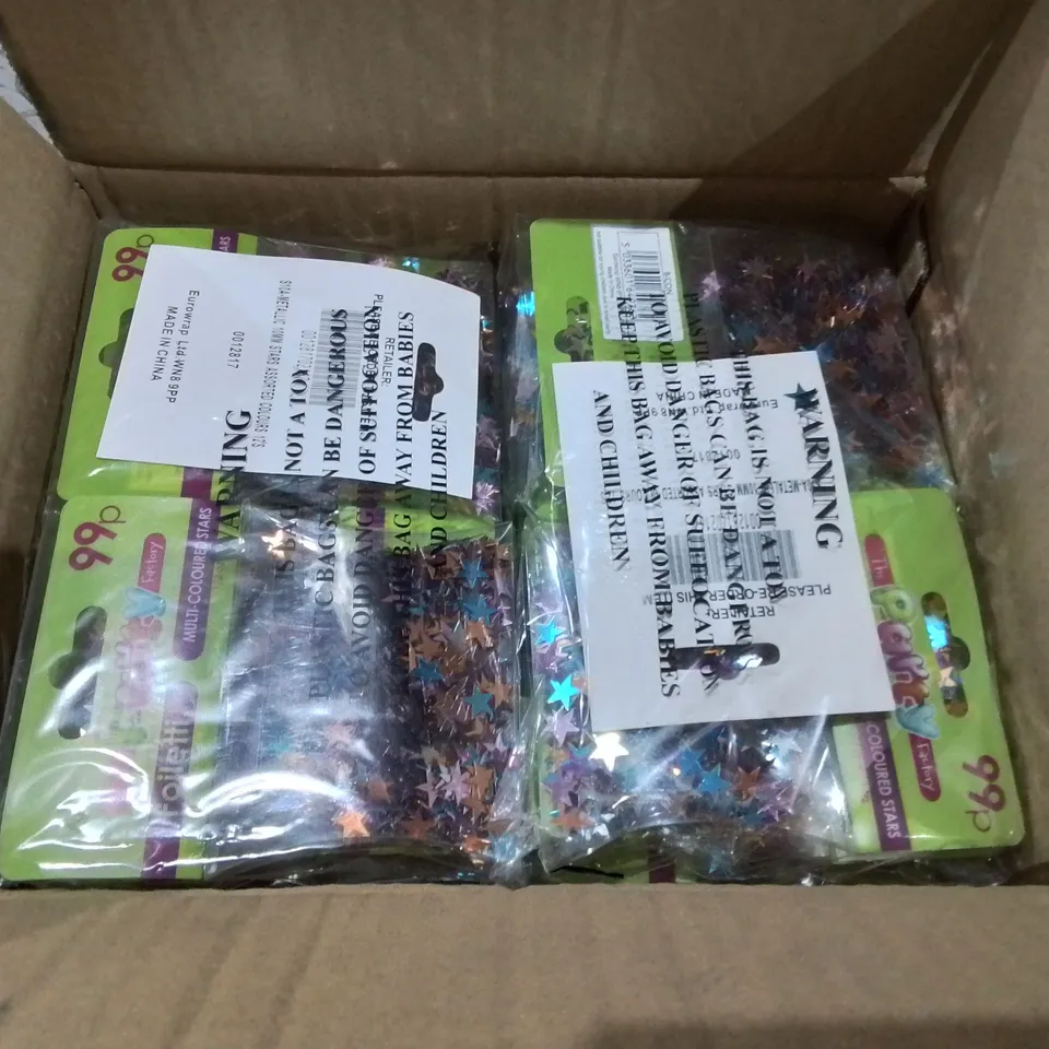 LOT OF 144 BRAND NEW 14G PACKS OF MULTI COLOURED STAR CONFETTI 