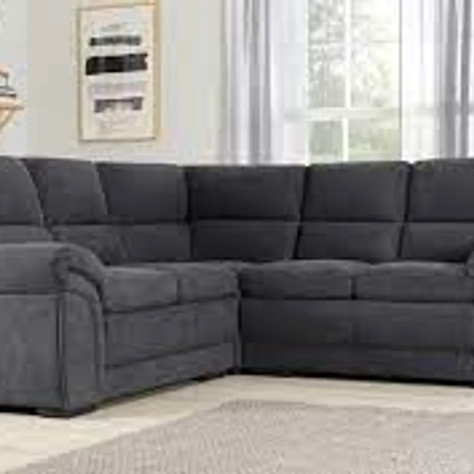 BOXED BROMLEY PLUSH SLATE GREY FABRIC CORNER SOFA (3 BOXES)