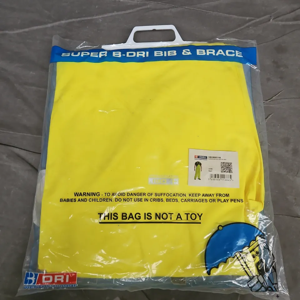 BAGGED DRI WEATHERPROOF SUPER B-DRI BIB & BRACE IN YELLOW - MEDIUM
