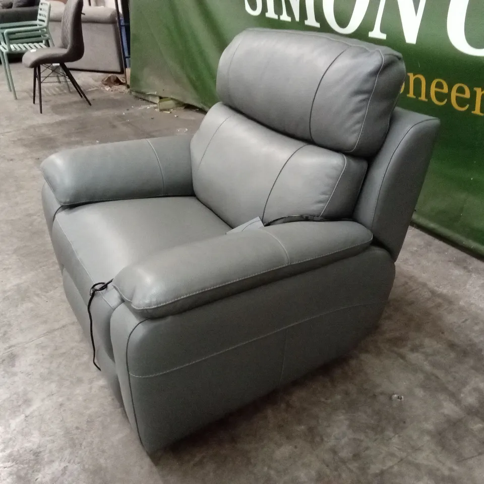 QUALITY DESIGNER ITALIAN MADE PATRIZIO ELECTRIC RECLINER LEATHER ARMCHAIR WITH SMALL ARMS - ANTHRACITE 