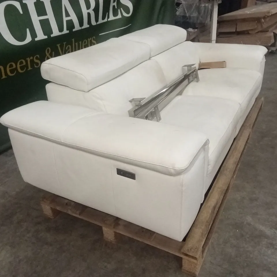 QUALITY DESIGNER 3 SEATER WHITE LEATHER POWER RECLINER SOFA