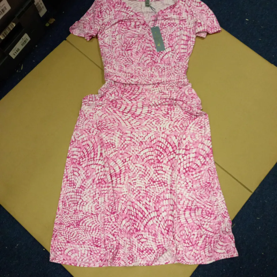 BRAND NEW RUTH LANGSFORD RUCHED MIDI DRESS IN PINK - SIZE 8