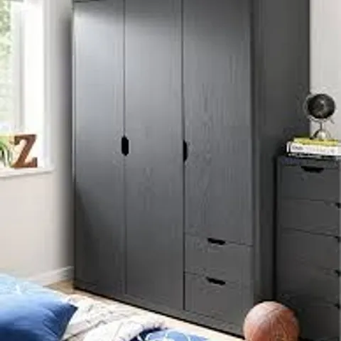 BOXED ASPEN 3 DOOR, 2 DRAWER WARDROBE - DARK GREY OAK EFFECT (2 BOXES)