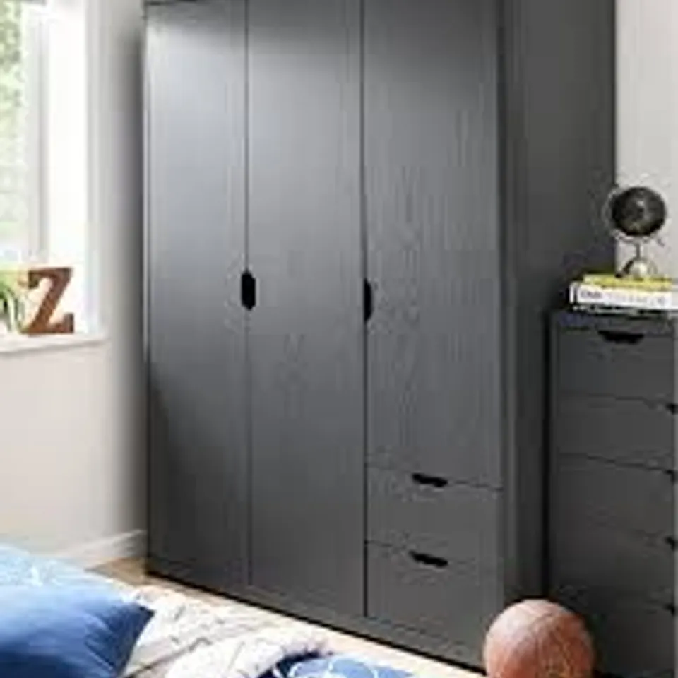 BOXED ASPEN 3 DOOR, 2 DRAWER WARDROBE - DARK GREY OAK EFFECT (2 BOXES)
