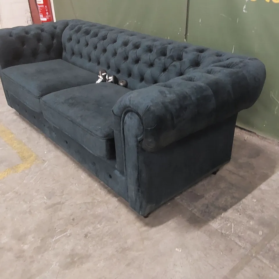 DESIGNER 3 SEATER FABRIC SOFA - DARK BLUE