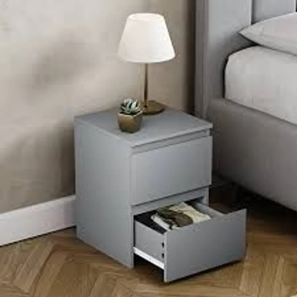 BOXED VIDA DESIGNS DENVER 2 DRAWER BEDSIDE CHEST - GREY