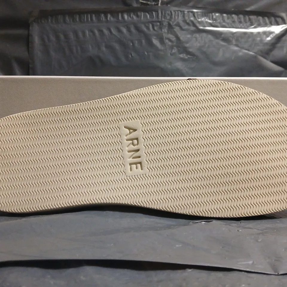 BOXED PAIR OF ARNE SUEDE SANDALS IN TAUPE SIZE UK 8