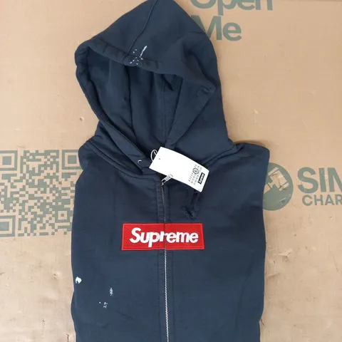SUPREME ZIP-THROUGH HOODY IN NAVY SIZE MEDIUM