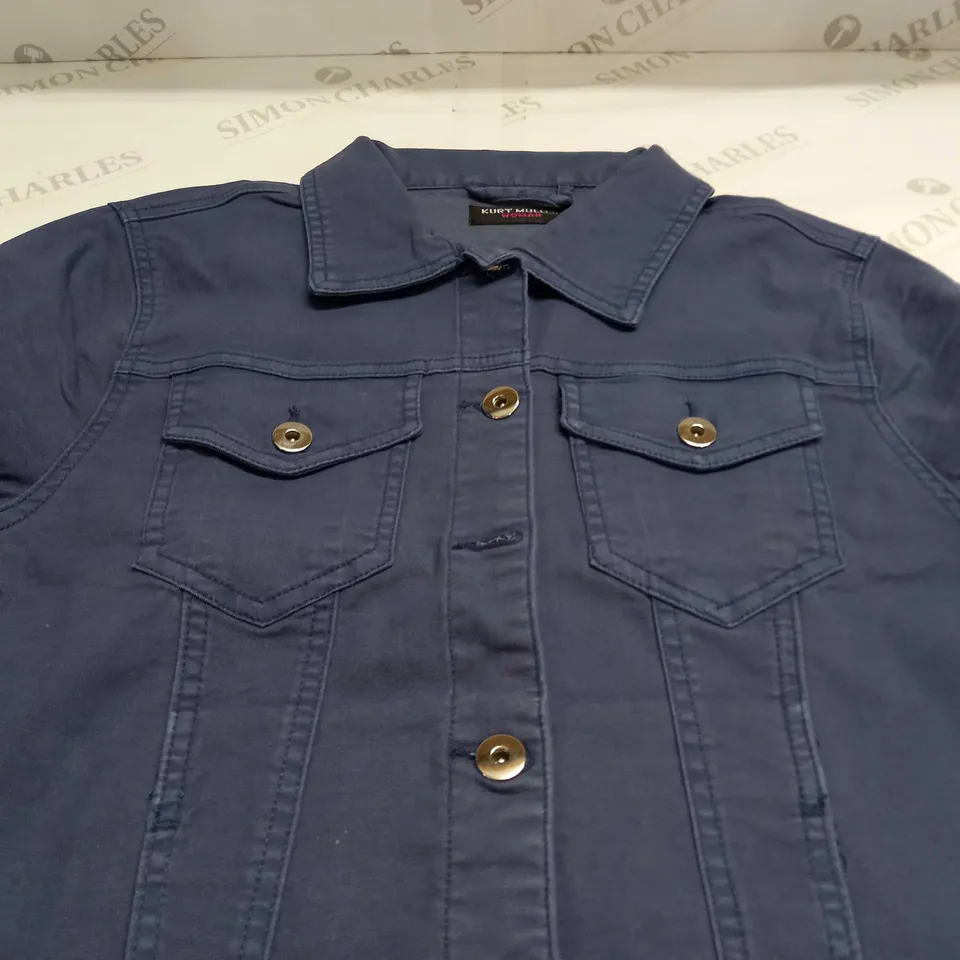KURT MULLER WOMAN CROP FAUX DENIM JACKET IN NAVY - UK 12