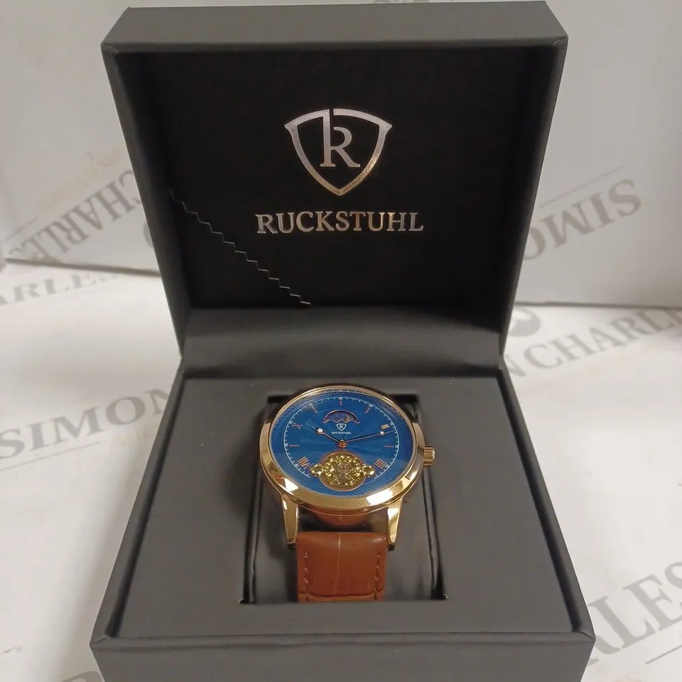 MENS RUCKSTUHL AUTOMATIC DIAL – R100 -TOURBILLION DESIGN DIAL – GLASS EXHIBITION BACK – LEATHER STRAP