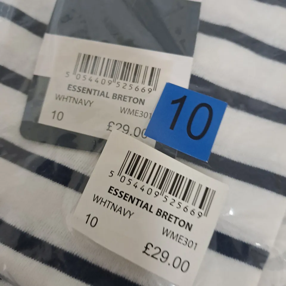 PAIR OF CREW CLOTHING ESSENTIAL BRETON LONG SLEEVE TOPS - BOTH 10