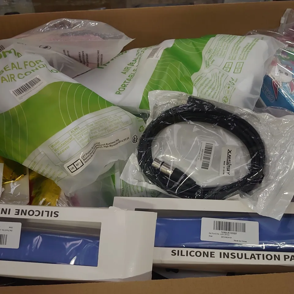 PALLET OF ASSORTED ITEMS TO INCLUDE XLR CABLE, AIR SEALS FOR AIR CONDITIONERS AND EASTER EGG CONTAINERS