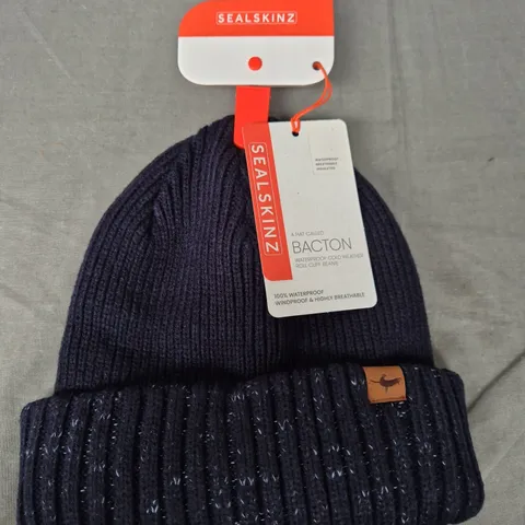 SEALSKINZ BACTON WATERPROOF CORD WEATHER ROLL CUFF BEANIE IN NAVY - L/XL