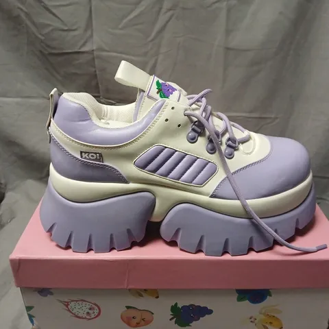 BOXED PAIR OF KOI FRUITTI TUTTI GRAPE JELLY TRAINERS  - UK 9