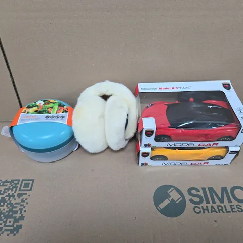 LARGE QUANTITY OF ASSORTED ITEMS TO INCLUDE NUTRIFRESH COOL TOUCH BOWL, MODEL CARS, FUR EAR MUFFS, ETC - COLLECTION ONLY