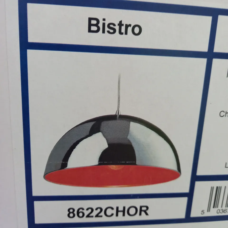 BOXED FIRSTLIGHT BISTRO LIGHT BOWL PENDANT IN CHROME AND ORANGE