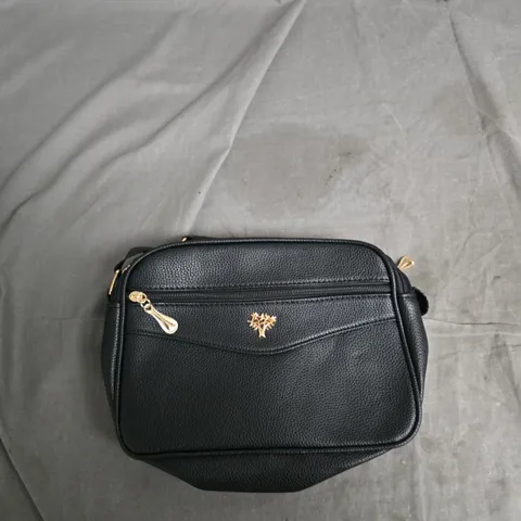 BLACK LEATHER CROSSBODY BAG WITH GOLD LOGO 