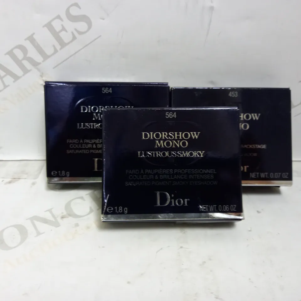 LOT OF 3 ASSORTED DIOR DIORSHOW MONO EYESHADOWS - 2 X LUSTROUS SMOKY 564 FIRE & 453 SPENCER
