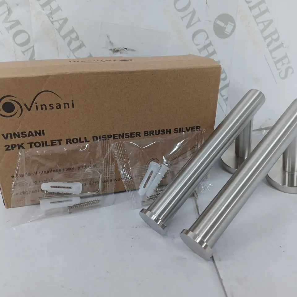 BOXED VINSANI 2PK TOILET ROLL DISPENSER BRUSH SILVER