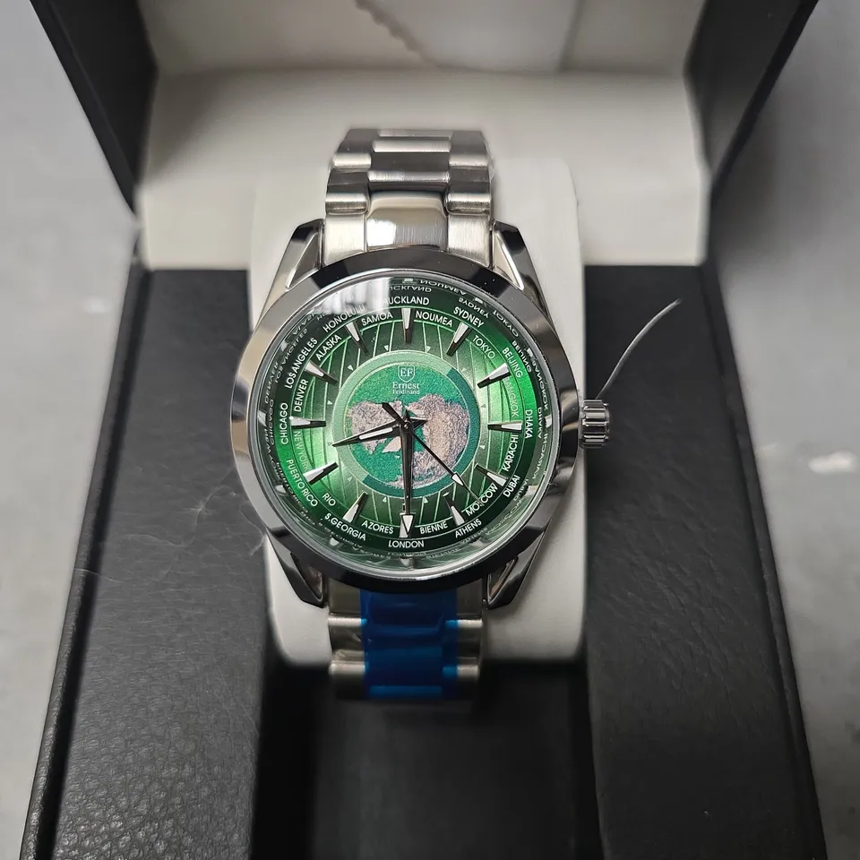 ERNEST FERDINAND WATCH – GLOBAL DIAL – STAINLESS STEEL STRAP – 3ATM WATER RESISTANT - GIFT BOX