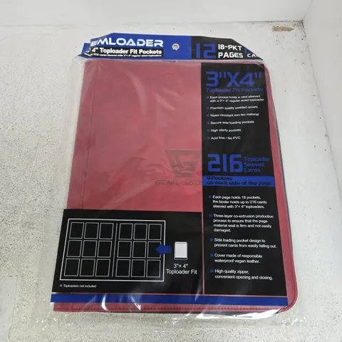 GEMLOADER PREMIUM 3''X4'' TOPLOADER FIT COLLECTOR'S BINDER [216 POCKETS 3X3] RED