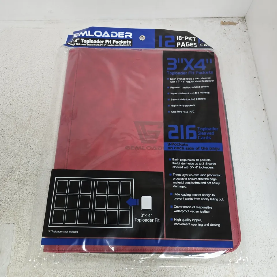 GEMLOADER PREMIUM 3''X4'' TOPLOADER FIT COLLECTOR'S BINDER [216 POCKETS 3X3] RED