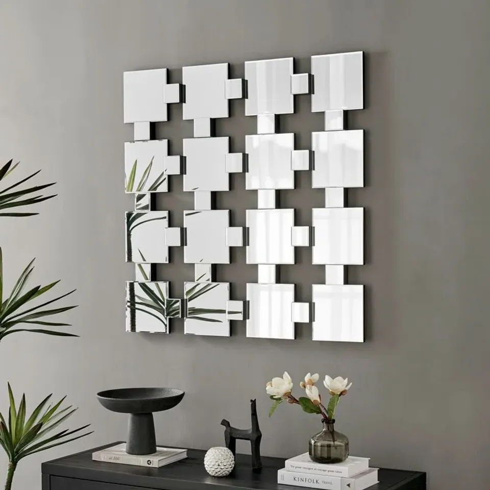 BOXED LECHEE STATEMENT SQUARE GRID WALL MIRROR (1 BOX)