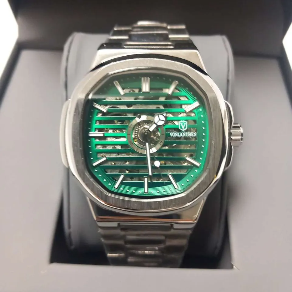MENS VONLANTHEN AUTOMATIC WATCH – SKELETON DIAL – STAINLESS STEEL STRAP – GLASS EXHIBITION BACK CASE – NEW IN BOX