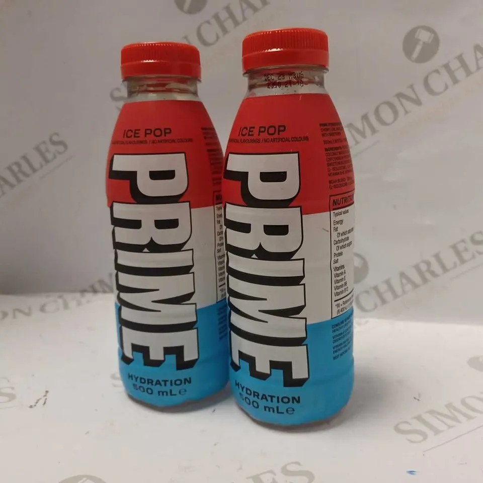 LOT OF 2 PRIME HYDRATION DRINKS (500ML) - 2 ICE POPS