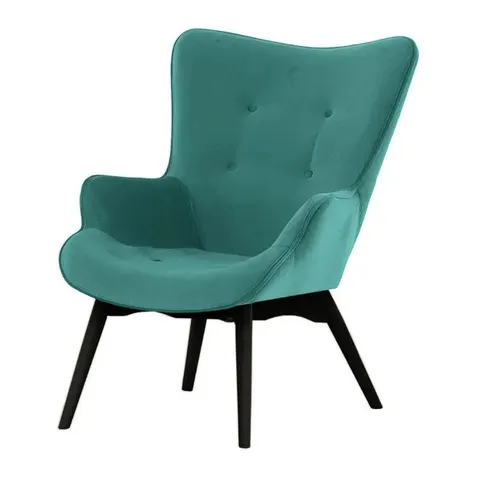 BOXED DUCON VELVET WINGBACK CHAIR - LIGHT BLUE/OAK LEGS