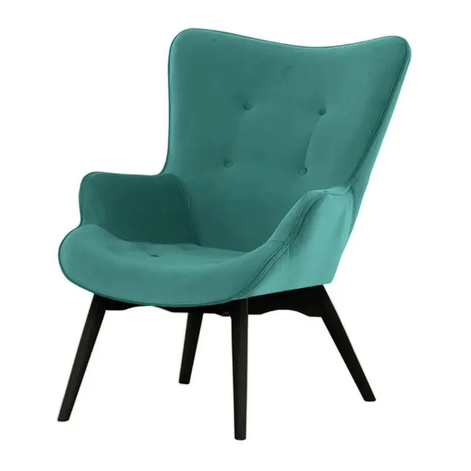 BOXED DUCON VELVET WINGBACK CHAIR - LIGHT BLUE/OAK LEGS